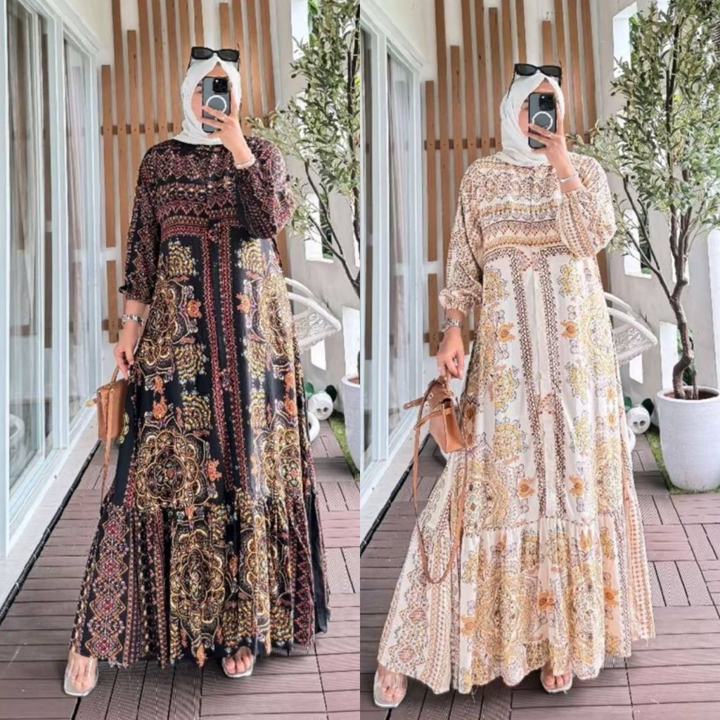 ALEYA DRESS SERIES Gamis Rayon Premium Motif Etnik Sultan Gamis Wanita Muslimah Kekinian Best Seller