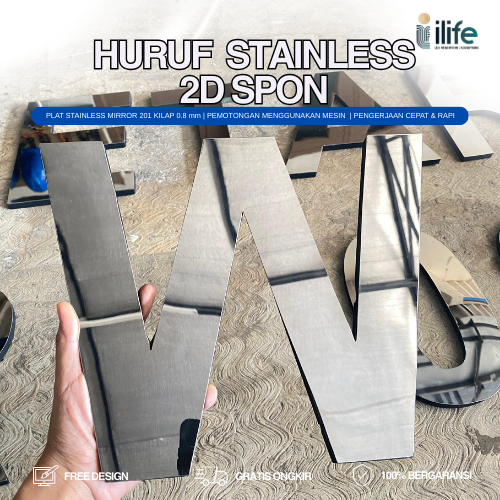 HURUF STAINLESS TIMBUL SPON | SPON 1 CM