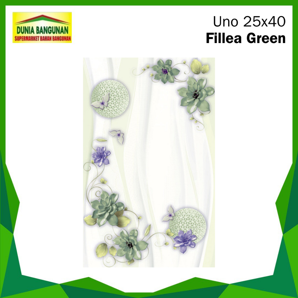 Keramik Dinding 25x40 UNO Filea Green  KW1 25x40 Keramik Bunga Hijau Glossy