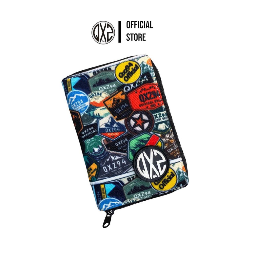QXZ94 Dompet Lipat Pria Resleting Keliling Kanvas Full Motif Kulit PU Sintetis Kotak Outdoor BCMO03