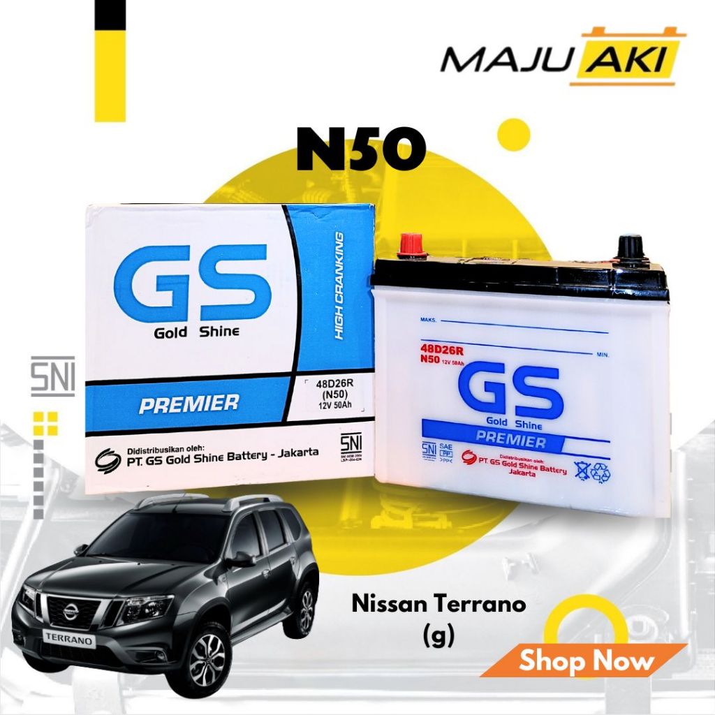 Aki Mobil Nissan Terrano Aki Basah GS Gold Shine Dry Charge Premier N50 12V 50Ah