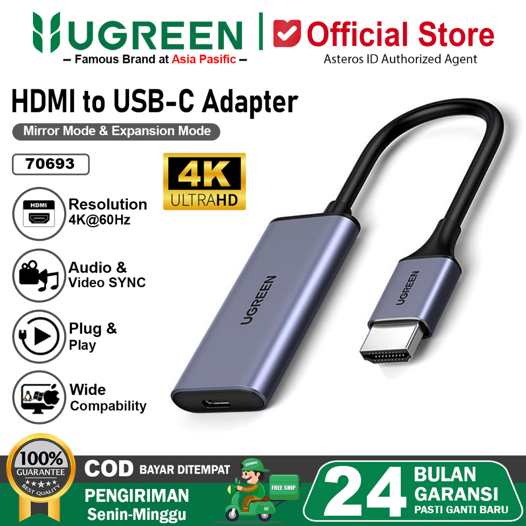 UGREEN Converter HDMI Male To USB Type-C Female Adapter 4K@60Hz 70693