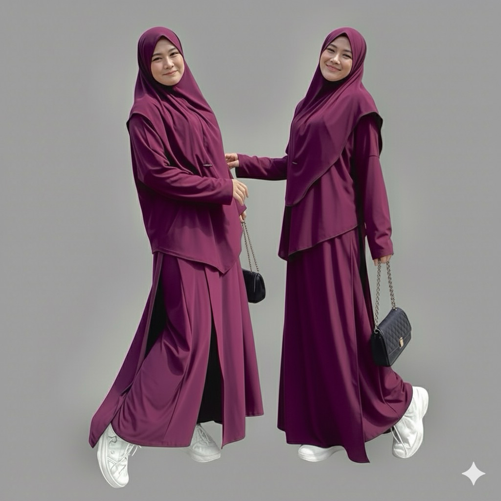 ONE SET 3in1 ( gamis celana hijab) - gamis stelan kekinian - gamis stelan modis - STELAN BAJU OLAHRA
