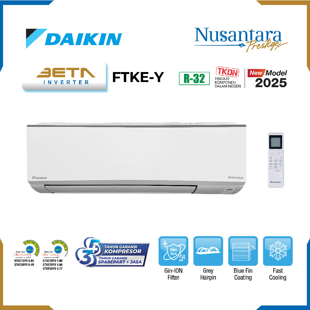 DAIKIN NUSANTARA BETA INVERTER 0,5PK STKE15YV ( FTKE15YV14 + RKE15YV14 )