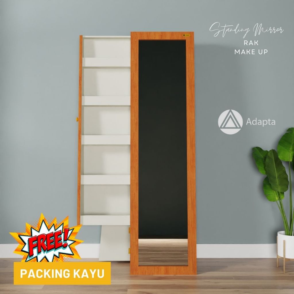 Adapta-Standing Mirror Lemari Rak Make Up Coklat–Cermin Full Body+Rak Kosmetik Multifungsi-MIRA - A2