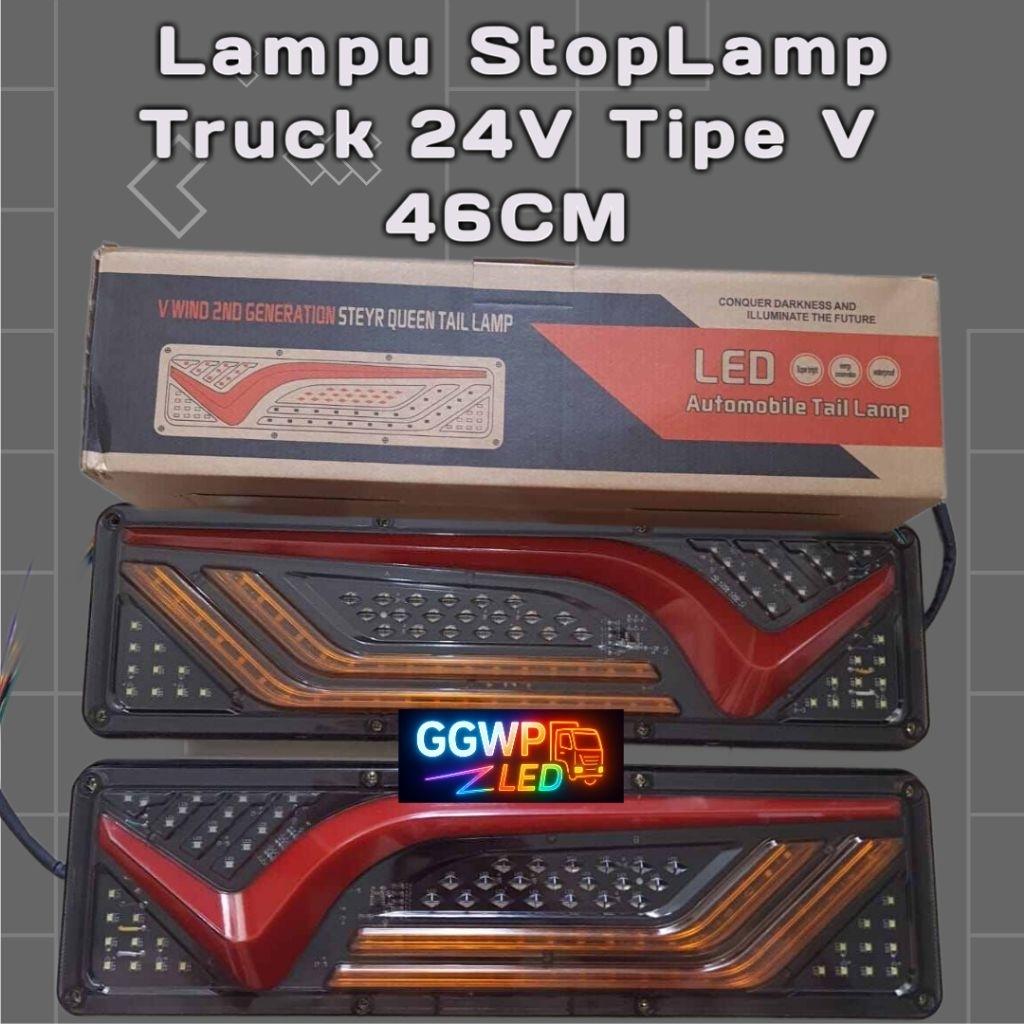 Lampu StopLamp Truck Tipe V Panjang 46CM 24Volt StopLamp Rem Belakang Truk SEPASANG