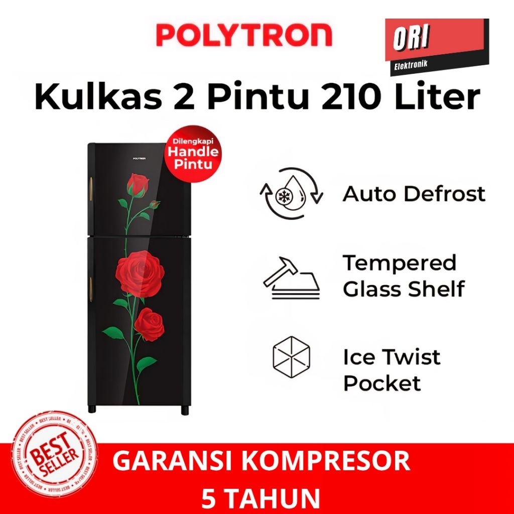 POLYTRON LEMARI ES 2 PINTU 210 LITER BELLEZA VARIA PRM-21DRX