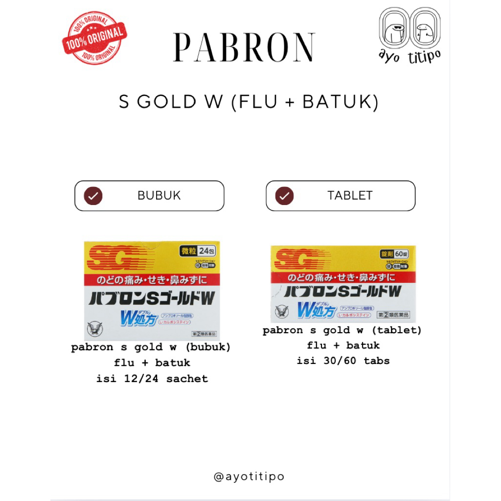 PABRON S GOLD W BUBUK/TABLET | OBAT FLU/BATUK/SAKIT TENGGOROKAN/BAPIL/DEMAM/NYERI/SAKIT KEPALA | 100
