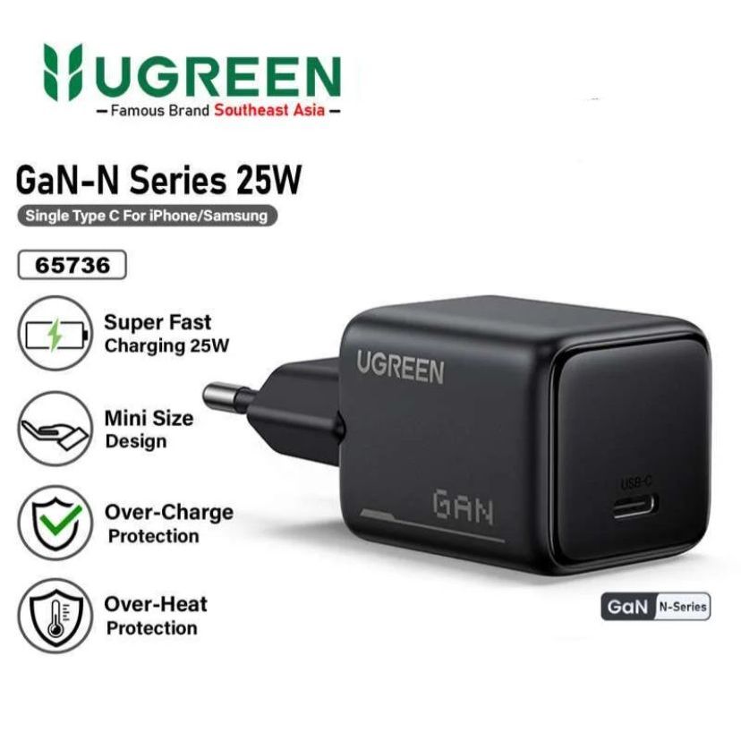 UGREEN Kepala Charger GAN 25 watt PD Type C Super Fast Charging PD 3.0 4.0 65736