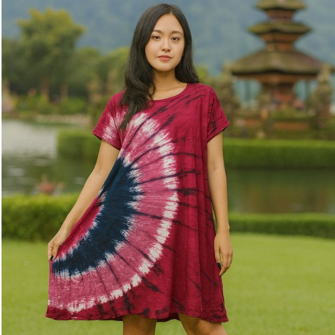 Dress Bali Jumbo - Dress Wanita Casual Dress Tie dye Jersey Bercak ld 120cm 100kg