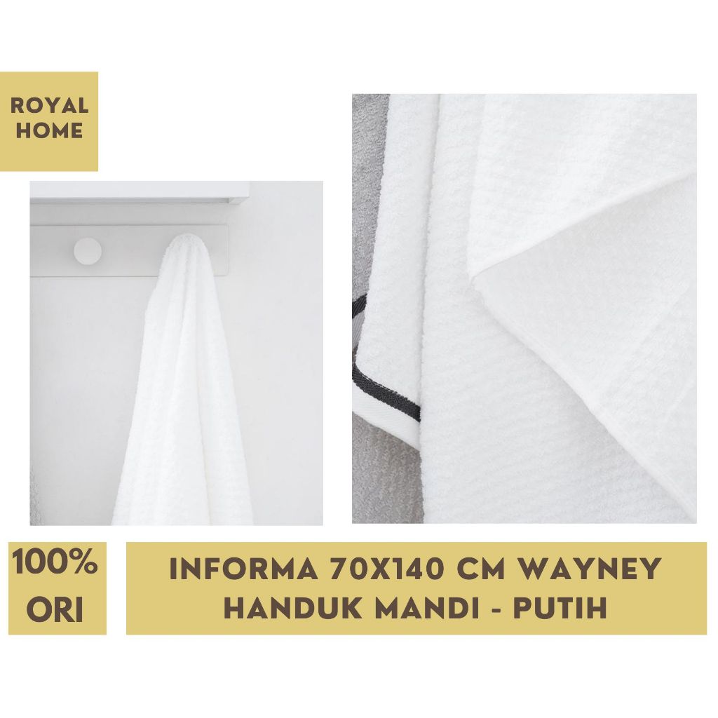 Informa 70x140Cm Wayney Handuk Mandi Dewasa Putih Bath Towel