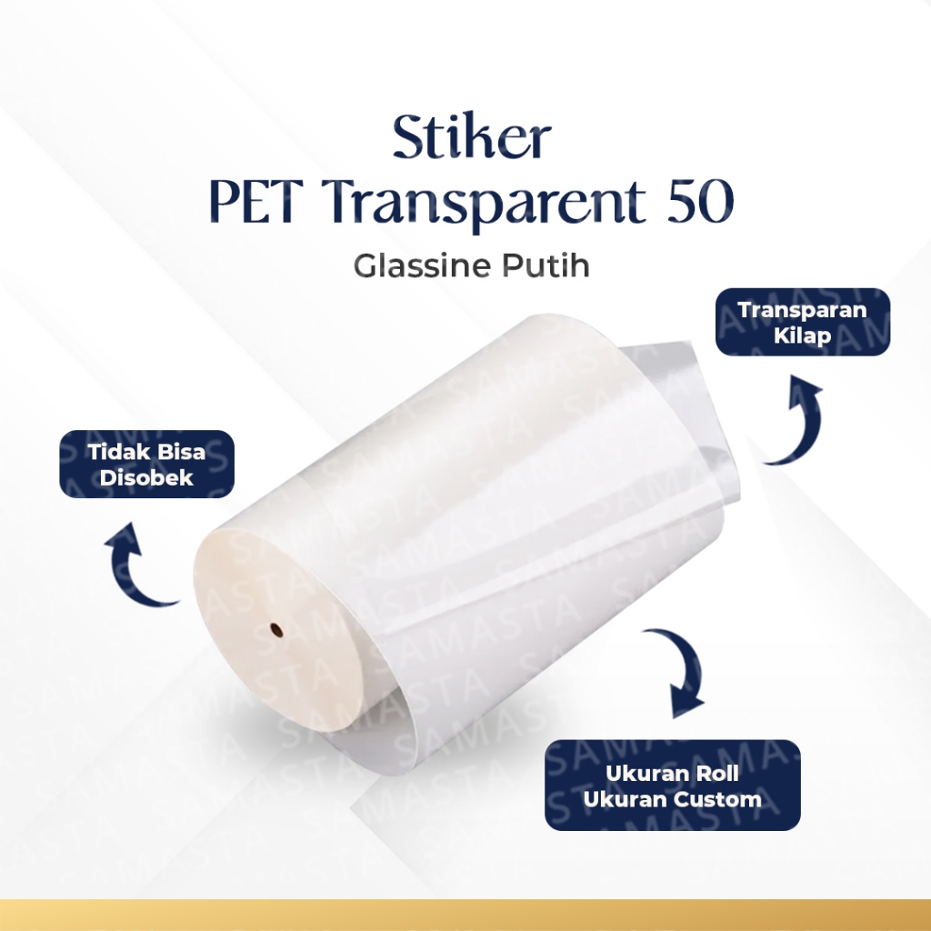 

Stiker PET Transparent 50 Glassine Putih - Tidak Bisa Disobek, Warna Transparan Kilap, Ukuran Roll dan Custom