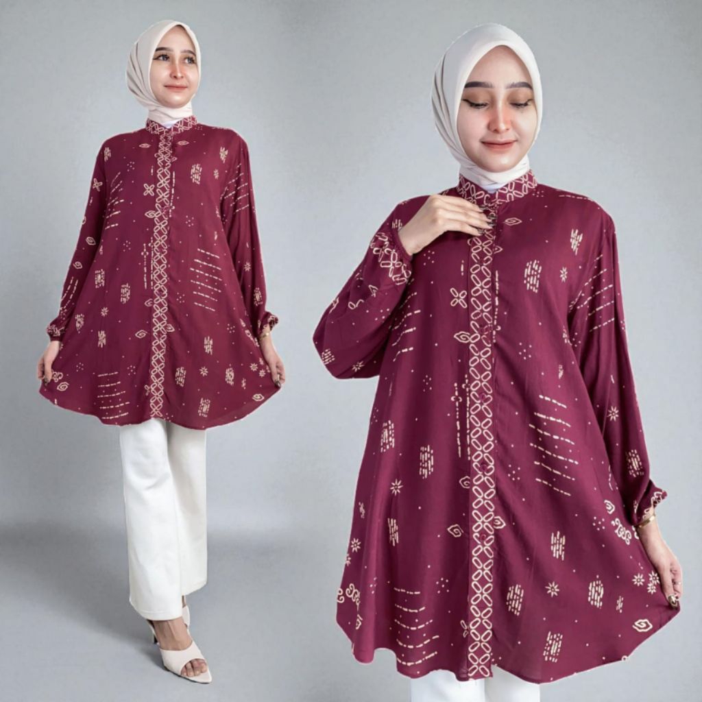 ATASAN TUNIK BAHAN RAYON TEBAL HALUS MODEL KEMEJA | TUNIK BLOUSE RAYON