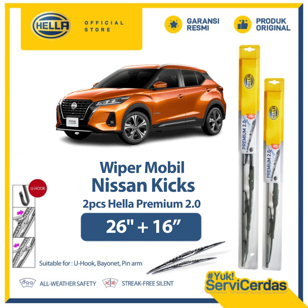 Wiper Mobil NISSAN Kicks 26” + 16” (2pcs) - HELLA Premium 2.0
