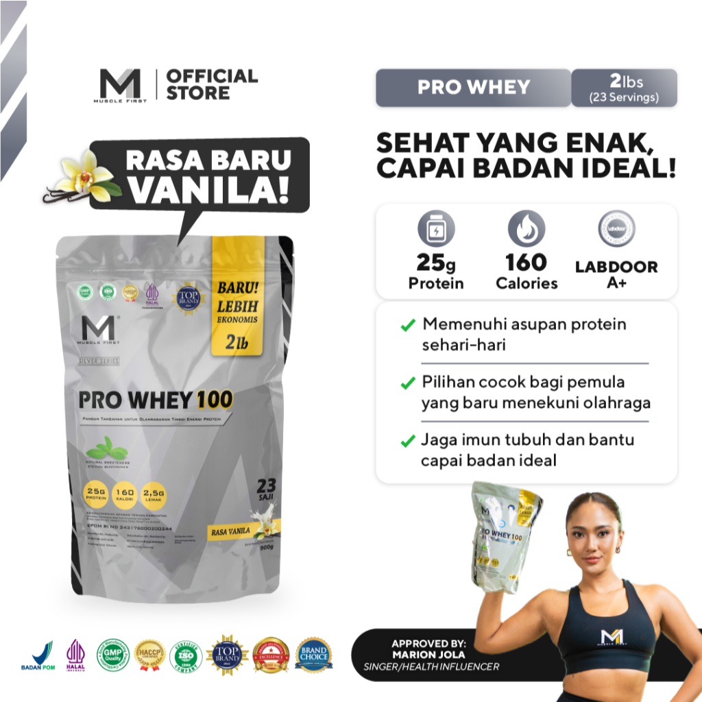 MUSCLE FIRST Pro Whey 100 2lbs/900gr Vanila - Whey Protein Suplemen Fitness