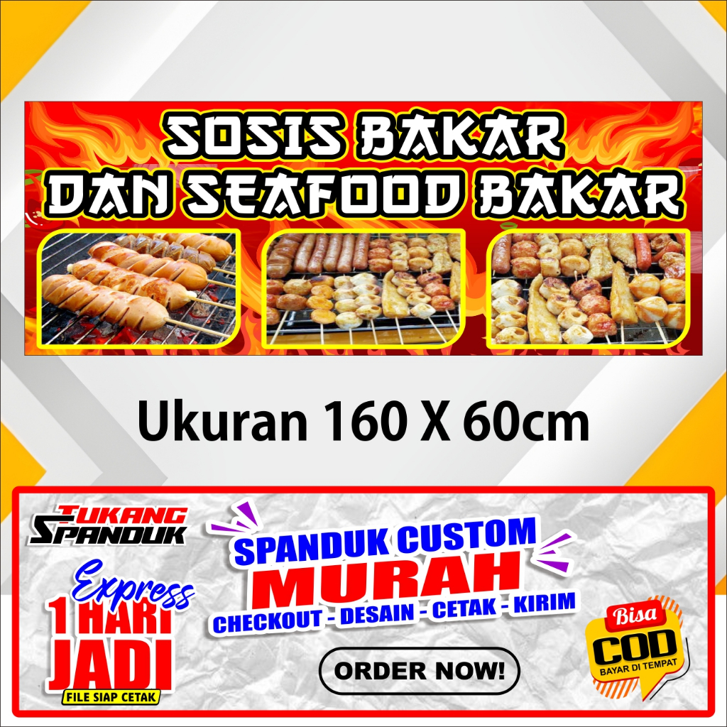 Banner SOSIS BAKAR , Spanduk ANEKA SEAFOOD , ukuran 120X60 cm, COD / Banner SOSIS BAKAR , Spanduk AN