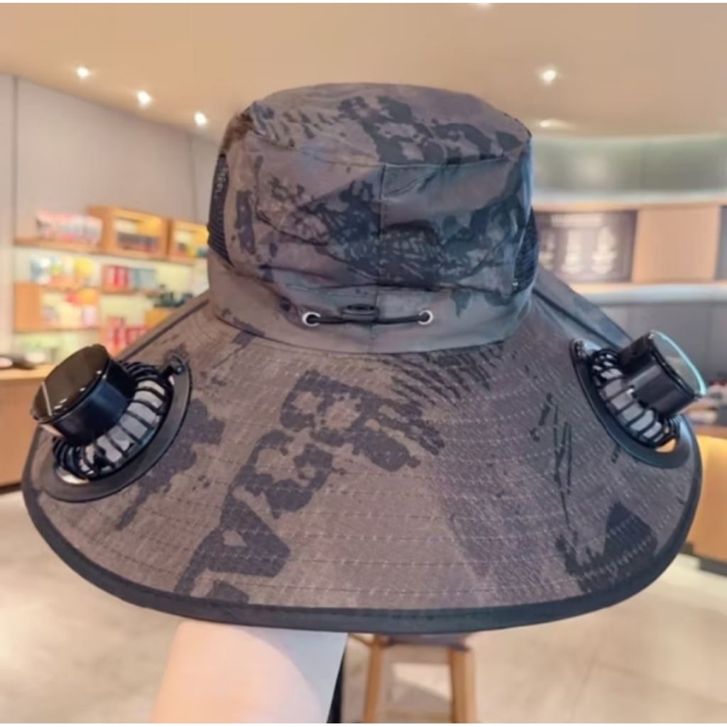 Topi Matahari Pria Anti UV Visor Topi Surya Kipas Ganda Topi Tenaga Surya Topi Mancing Multif...
