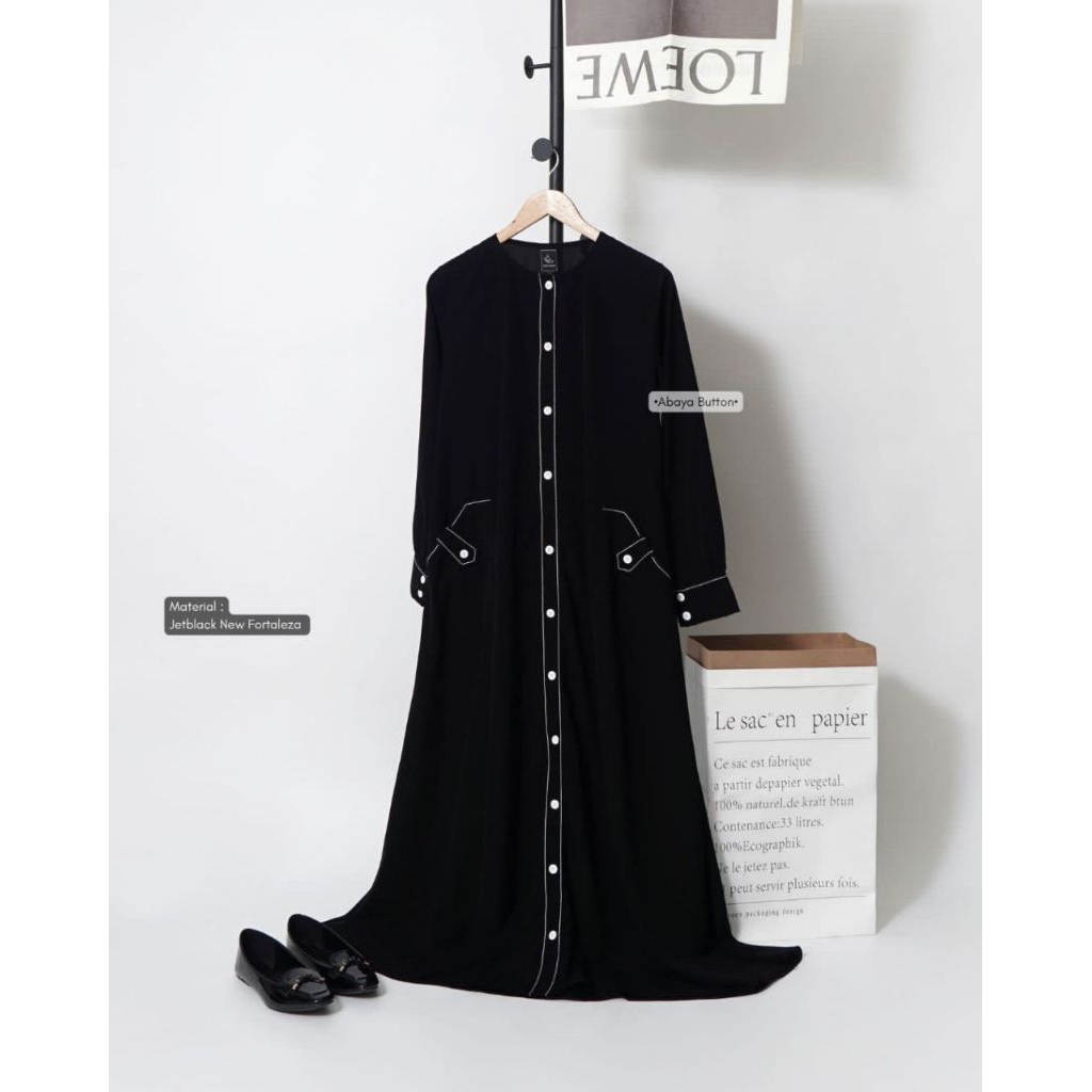 Abaya Button Jetblack Abaya Alina Fk Cutting V Fk Oval Fk Handsplit Fk Kancing FK Jetblack  Hijab Ab