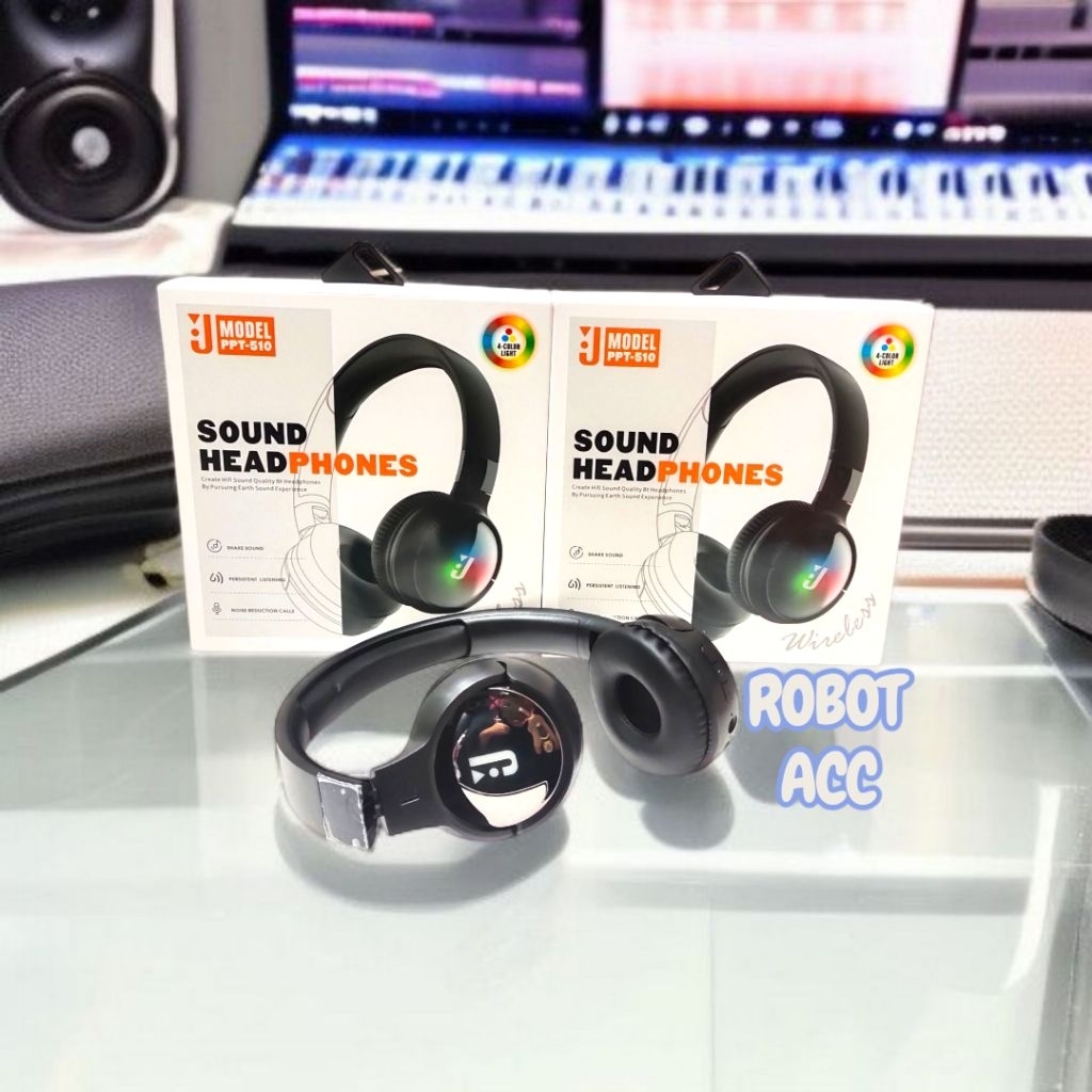 Headphone Bando Bluetooth PPT-510 Wireless Earphone Bluetooth PPT-510 Mic Wireless Led