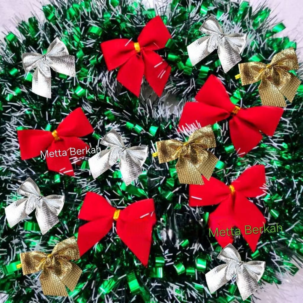 AKSESORIS NATAL HIASAN PITA MERAH POHON NATAL/ PITA MERAH PITA GOLD PITA SILVER HIASAN POHON NATAL H