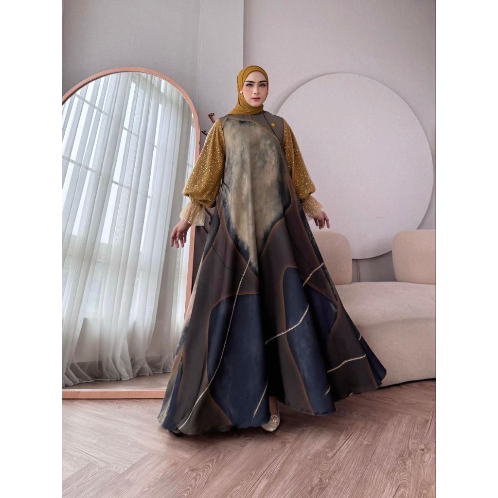 Arra Set 2in1 by Rihanna Original - Gamis & Hijab dengan Full Guccii Premium dan Ceruty