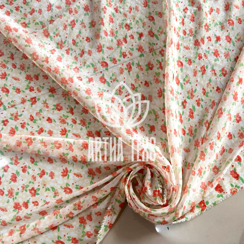 kain sifon sutra motif bunga / bahan sifon salju motif