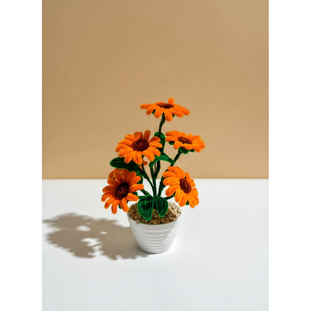 hiasan aestetic bunga meja ruang tamu bunga matahari set pot minimalis aetetic