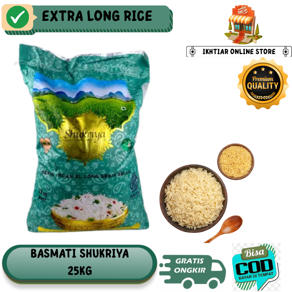 BERAS BASMATI SHUKRIYA 25KG I BERAS INDIA PAKISTAN GRADE A PREMIUM I BERAS ARA RENDAH KALORI OBAT DI