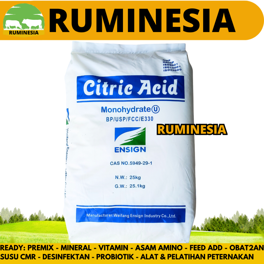 CITRIC ACID 25 KG (1 SAK) MONOHYDRATE - FOOD GRADE - Sitrun Citrun Makanan Asam Sitrat Citric Acid