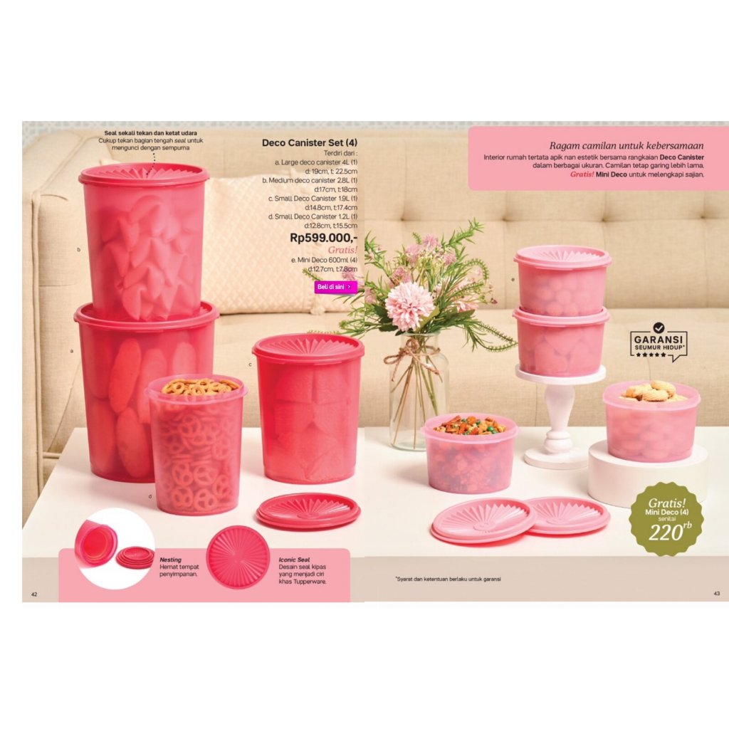 Deco Canister Tupperware 4L Soft Pink