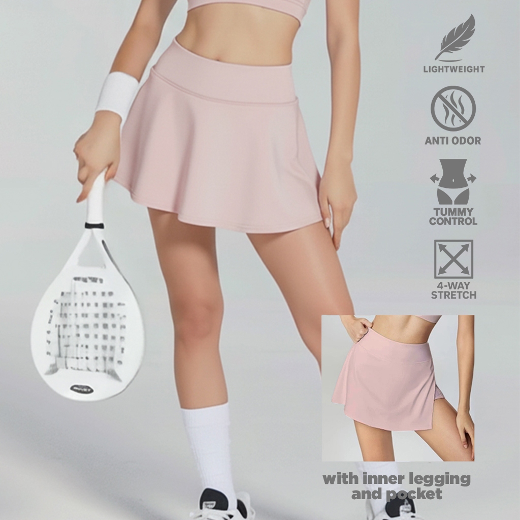 TDACTIVE Rok Padel Tenis Wanita Legging inside Skort ada Kantong TdBolt pastel pink LB127 BIRU LB124