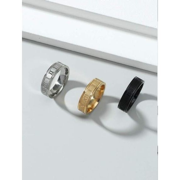Cincin Titanium Pria Motif Romawi warna silver hitam dan gold ukuran 6 7 8 9 10 cincin keren pria
