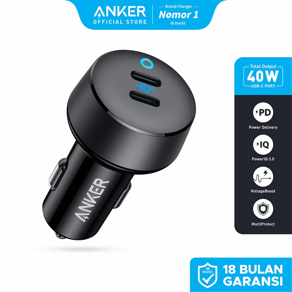 Anker PowerDrive III Duo USB-C Car Charger fast charging 40w 2-port each 20W power IQ 3.0 Type C - A