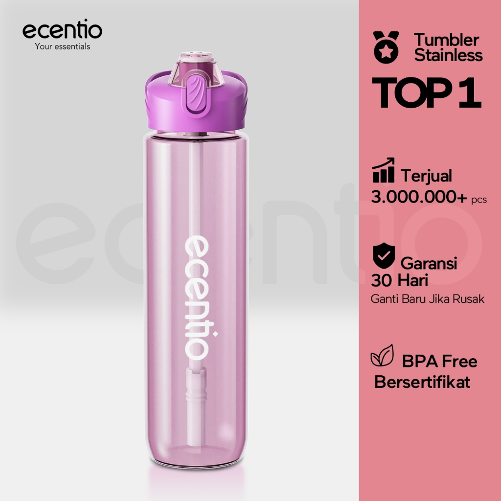 ecentio botol minum 1000ml Portable Botol air Anak Sport 1 Liter Outdoor Anti Bocor BPA Free