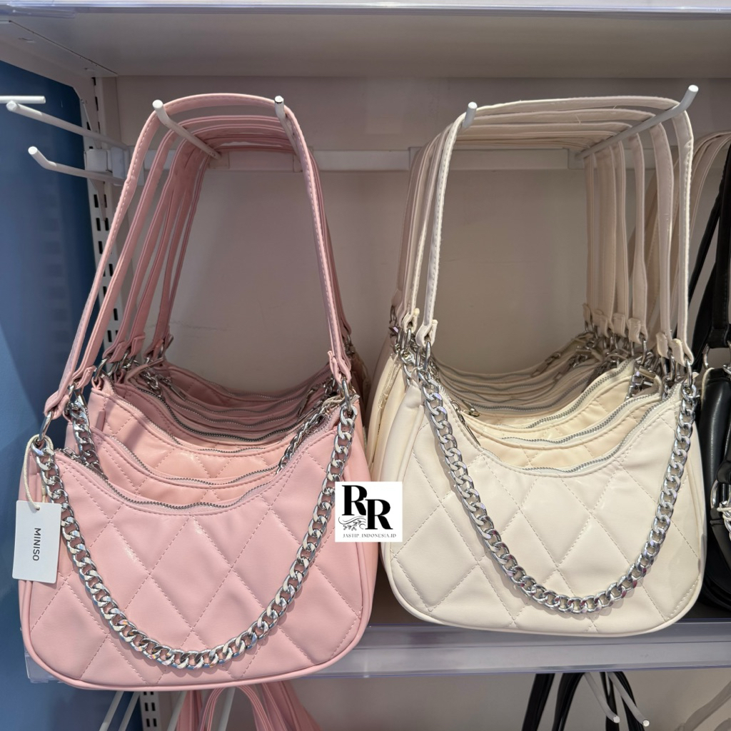 Official Miniso - Tas Cewek / Tas Bahu / Miniso Official Rhombus Pattern Chain Shoulder Bag