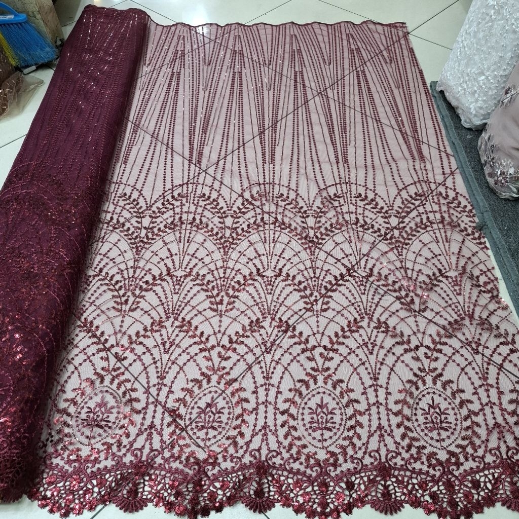 Kain Tile Payet Elishab, Motif Kalung, Pinggiran Prada / Bakal Gaun. Bakal Gamis Panjang