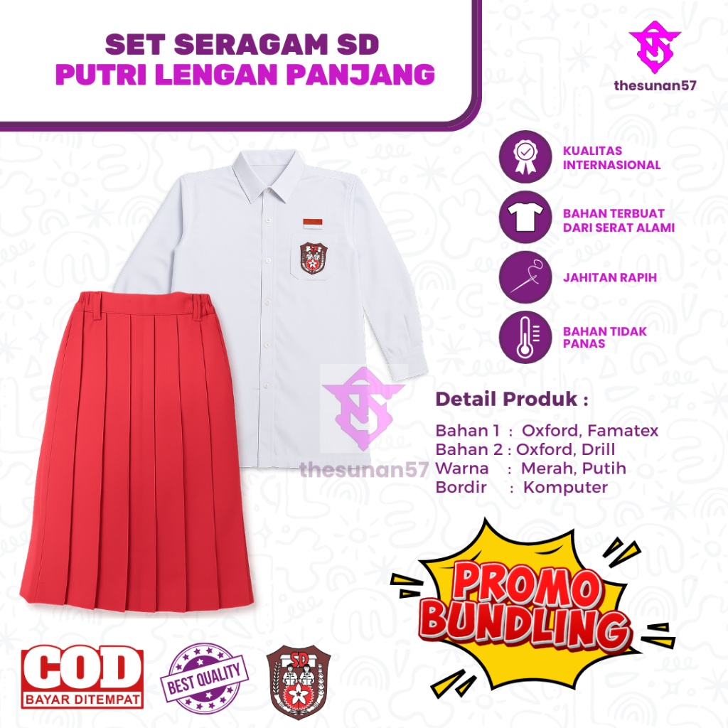 SET SERAGAM SD PUTRI PANJANG | 1 SET SERAGAM SD PUTRI | SET SERAGAM SD PUTRI MURAH
