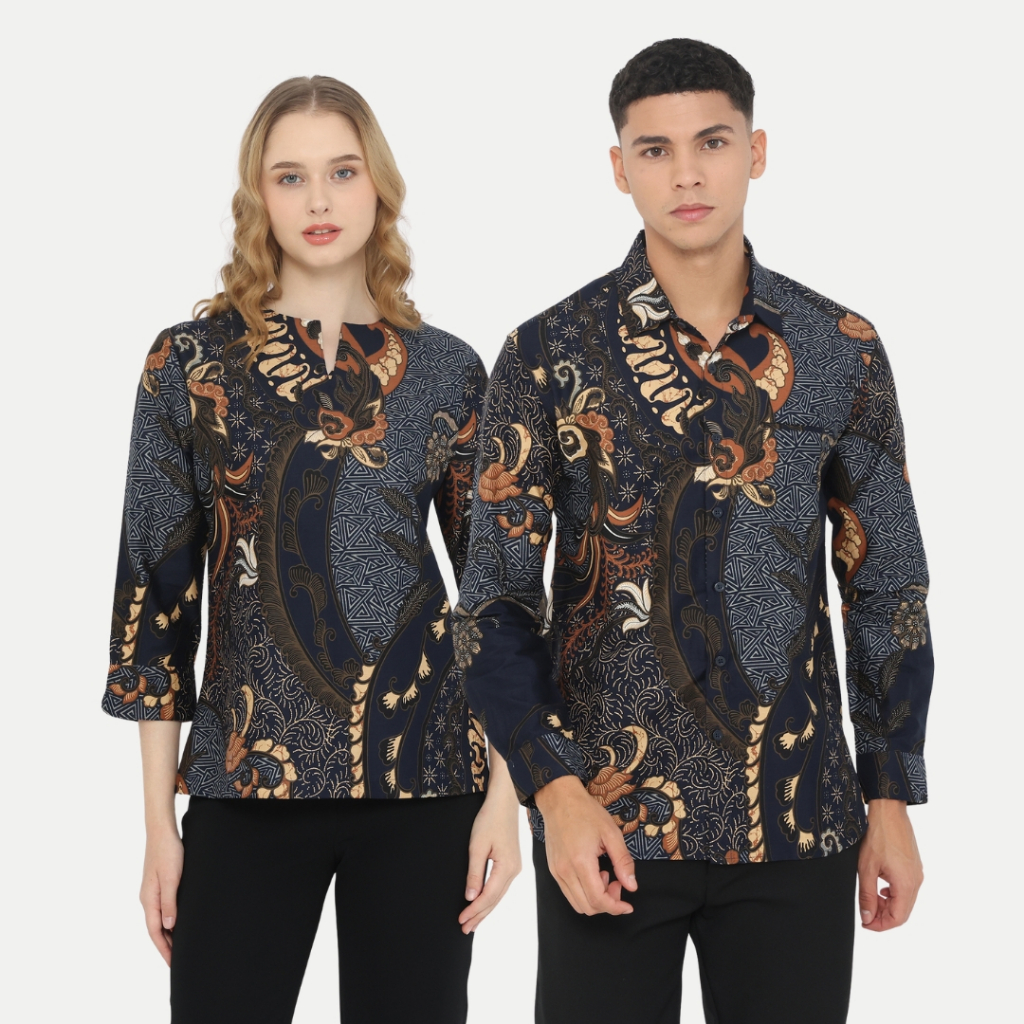 Dancus Batik Couple Atasan Batik Pria dan Wanita Warna Navy OLR300