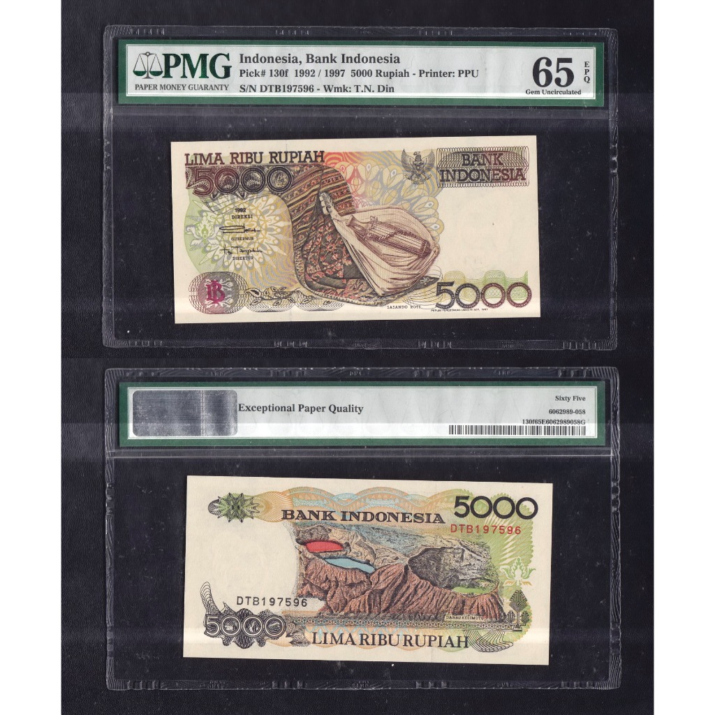 Uang kuno PMG 65 EPQ - 5000 rupiah tahun 1992 Sasando