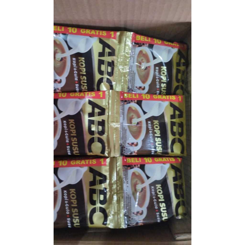 Kopi Susu ABC 1 Dus isi 12 renteng x 11 bungkus x 30 gr Beli 10 Gratis 1 Kopi + Gula + Susu / Kopi A