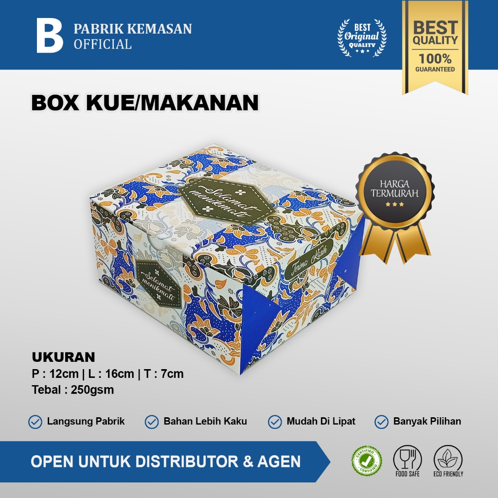 

HARGA PABRIK Isi 500 (Per lembar Rp 485,-) I Box Dus Kue 12Snack Batik Sukhaku I Duplex 270GSM | 12x16