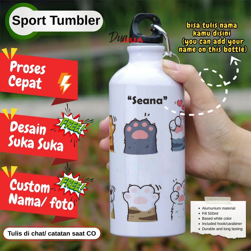 Bottle Sport Adorable Cat Paw Expressions Botol Tumbler Hadiah Kado Souvenir Koleksi