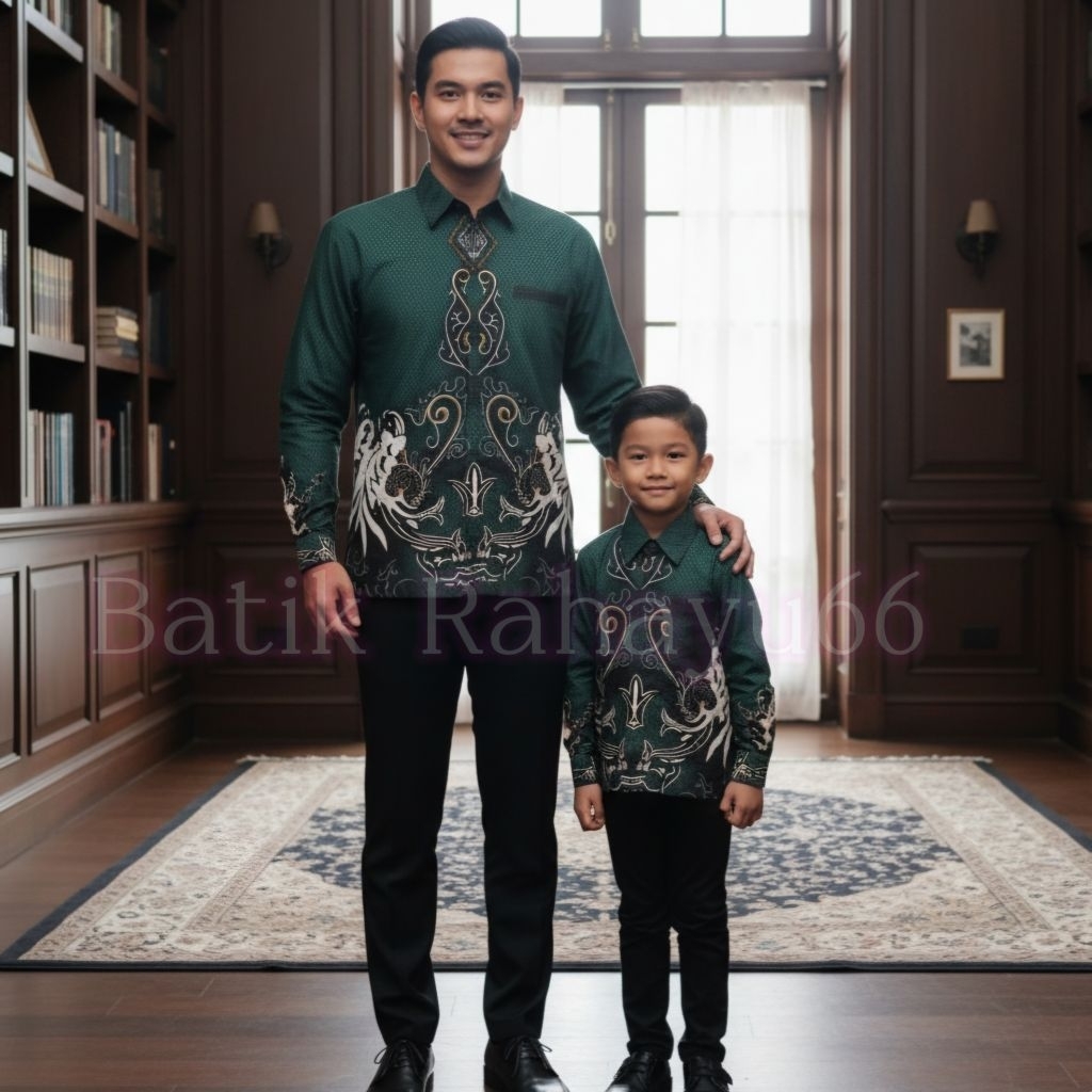 ✅COD✅Batik couple ayah anak laki2, batik pasangan ayah anak hijau army Bk102