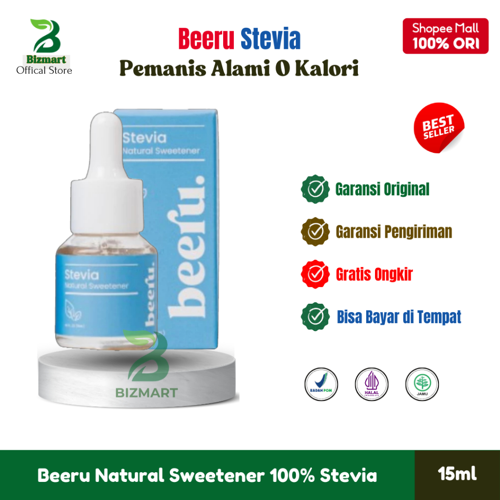 Beeru Stevia Natural Sweetener 15ml | Gula Stevia Cair Pemanis Alami 0 Kalori Aman Buat Diabetes