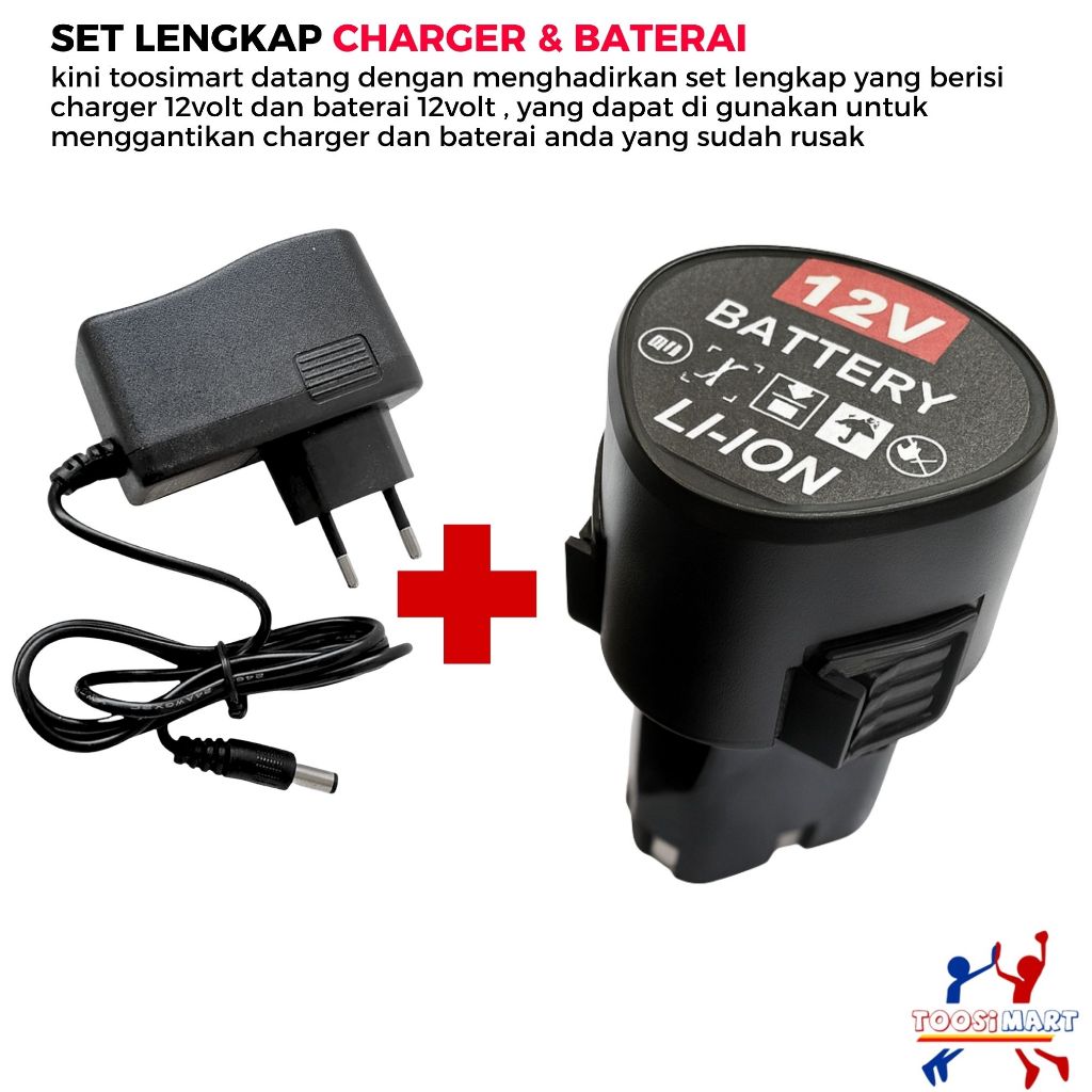 Set Charger Dan Baterai Mesin Bor 12volt / charger bor cordless battery +Charger 12volt