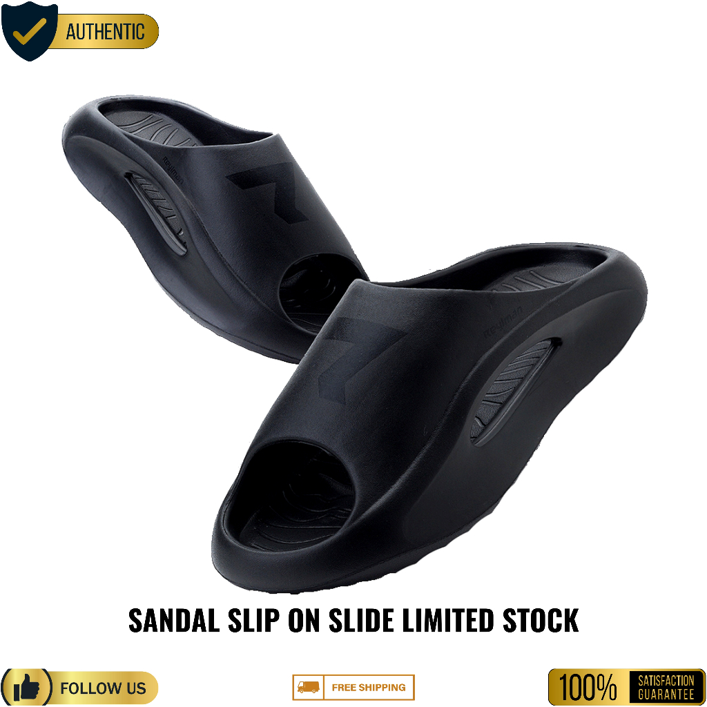 REYL MAN x uawindonesia - Sandal Slip On Slide Pria | REYL MAN FUTURE FULL BLACK Icon