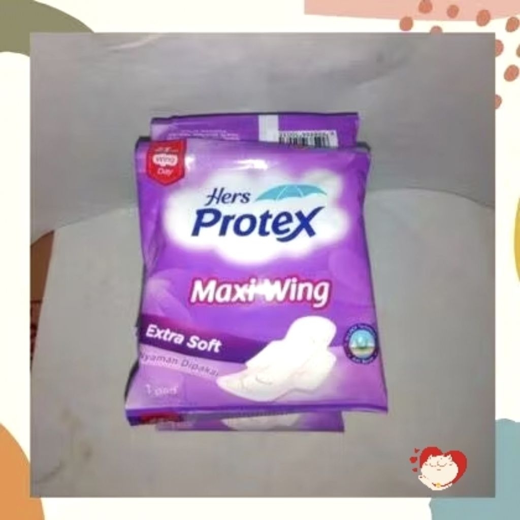 Pembalut wanita maxi wing 23cm (wing/sayap) hers Protex extra soft (kemasan ungu renceng) isi 50 dan