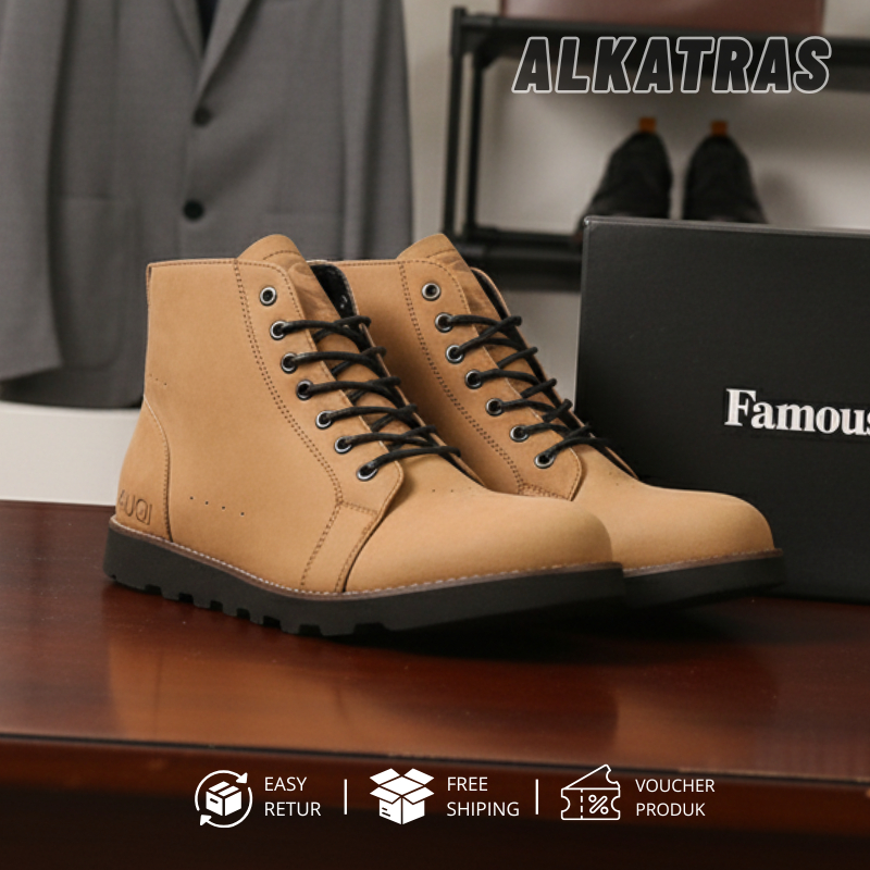 Sepatu Boots Kulit  Fashion Pria  Sepatu Formal Barbados Boots Kekinian Pria  Kulit Asli Coklat