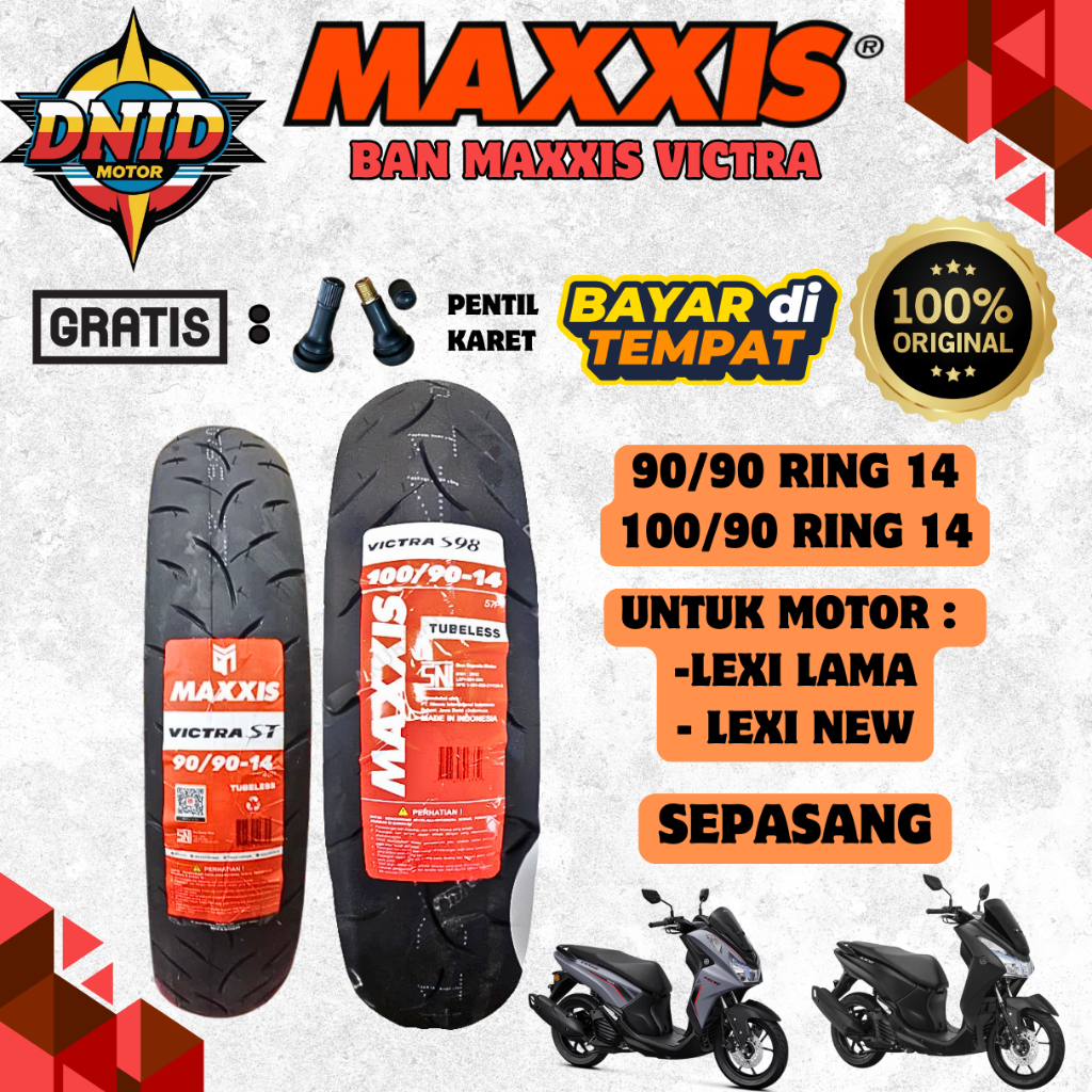 PAKET MURAH SEPASANG  BAN MAXXIS VICTRA TUBELESS ( 90/90-14 & 100/90-14 ) BAN LUAR MOTOR LEXI LAMA /