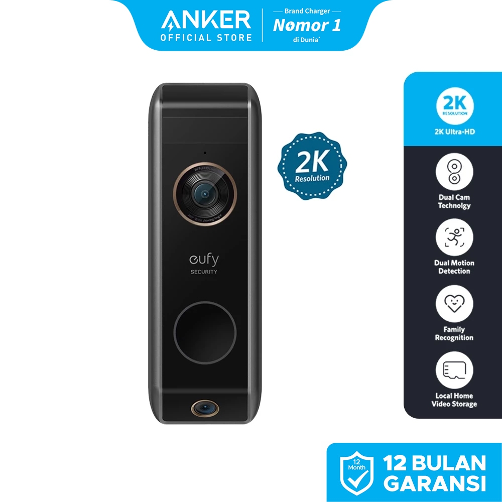 Eufy Security Video Doorbell Dual Camera, 2K HD, Wireless, Battery-Powered, HomeBase, Dual Motion De